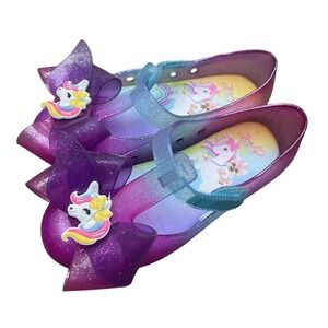 JoJo Siwa Jelly Shoes Girls 11 Purple Ombre Good Unicorn Bow Glitter Mary Jane